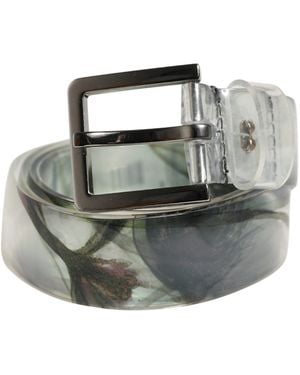 Dolce & Gabbana Floral Pvc Metal Buckle Belt Calf Leather - Grey