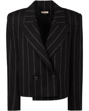 The Mannei Double-Breasted Pinstripe Blazer Wool Blazers - Black