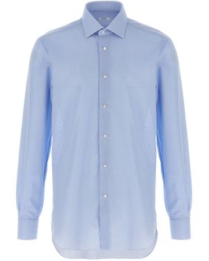 Barba Napoli Honeycomb Cotton Shirt - Blue