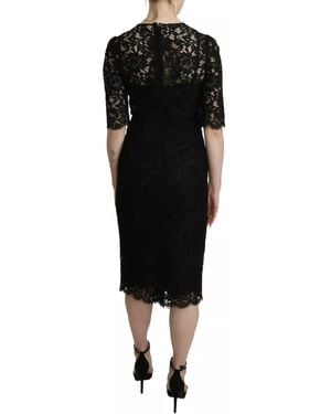 Dolce & Gabbana Floral Lace Sheath Knee Length Dress - Black