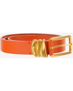 Bottega Veneta Belt Metal Loops Leather - Orange