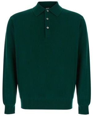 Le Plain Polo Neck Merino Cashmere Sweater Wool Top - Green