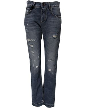 Dolce & Gabbana Cotton Tattered Boyfriend Denim Jeans Clothing - Blue