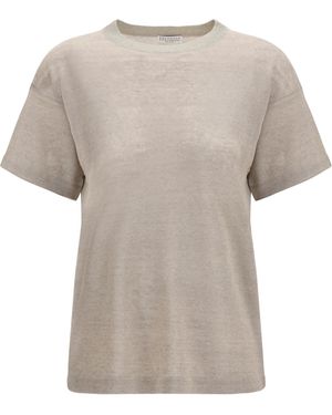 Brunello Cucinelli Crewneck Short-Sleeve T-Shirt Linen; Polyamide T-Shirts - White