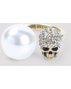 McQueen Pearly Skull Ring Brass Jewellery - Metallic