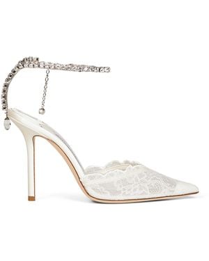 Jimmy Choo Ivory Lace Saeda 100 Court Shoes - White