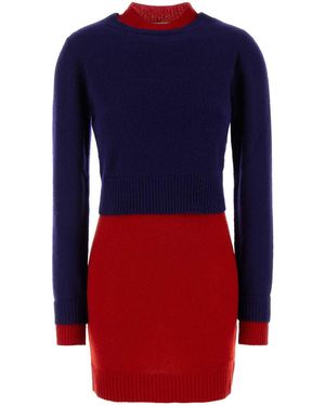 Jil Sander Two-Tone Wool Blend Dress - Blue
