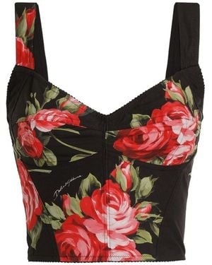 Dolce & Gabbana Roses Bouquet Print Bustier Top - Red