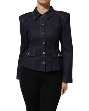 Dolce & Gabbana Dark Cotton Collared Denim Coat Jacket Co+02+Elastomultyester Clothing - Blue