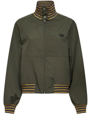 Prada Military Twill Blouson Polyester Bomber Jackets - Green