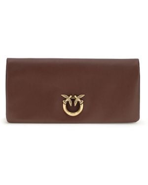 Pinko Love Medium Clutch Bag Calf Leather Bos Taurus Clutches - Brown