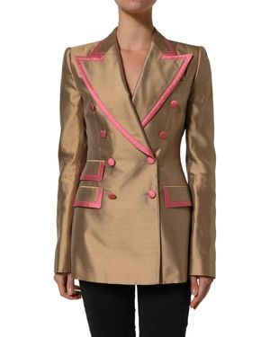 Dolce & Gabbana Silk Double Breasted Coat Blazer Jacket And External Clothing - Natural