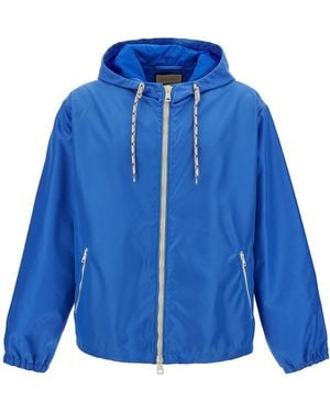 Gucci Light Hooded Jacket With Web Logo Detail - Blue