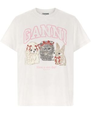 Ganni Printed T-Shirt - White