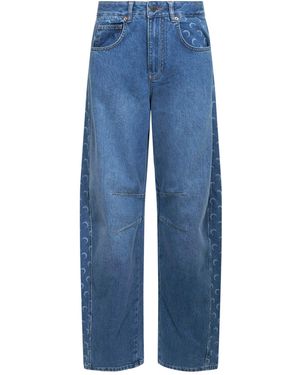 Marine Serre Denim Moon Laser Baggy Jeans - Blue
