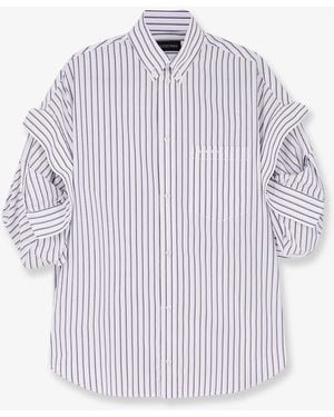 Balenciaga Tucked Sleeve Striped Cotton Shirt - White