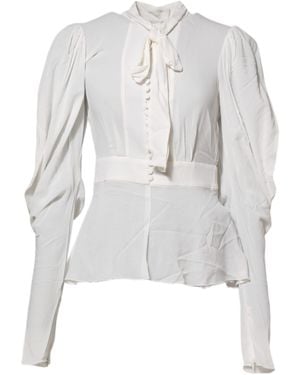 Dolce & Gabbana Viscose Ascot Collar Long Sleeves Top Elastane - White