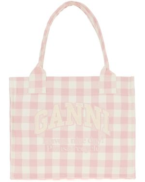 Ganni Printed Canvas Shopping Bag - Pink