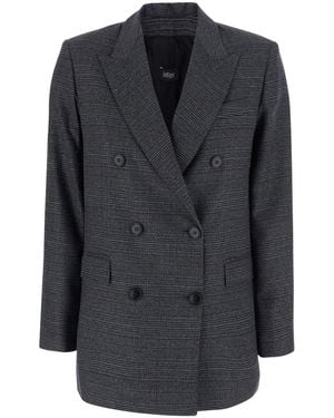 Le Plain Double-Breasted Jacket Wool Blend Blazers - Black
