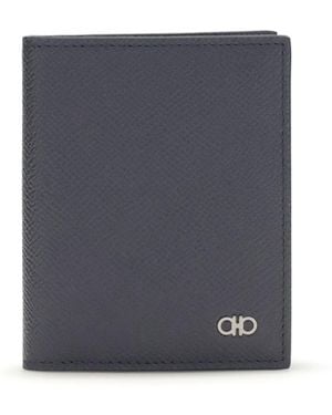 Ferragamo Gancini Card Holder Calf Leather Bos Taurus Wallet - Blue