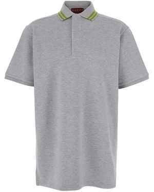 Gucci Polo Shirt With Striped Collar And Tone-On-Tone Embroidered Logo On The Front - Gray