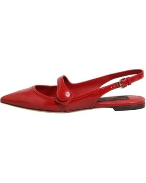Dolce & Gabbana Leather Slingback Flats Sandals Shoes 100Lf - Red