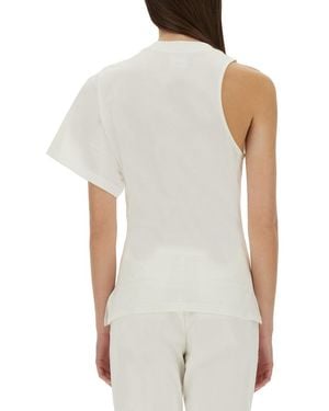 Courreges One-Shoulder T-Shirt Scuba Cotton T-Shirts - White