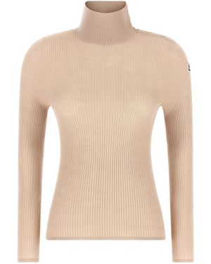 Moncler Ribbed Merino Wool Turtleneck Sweater - Natural