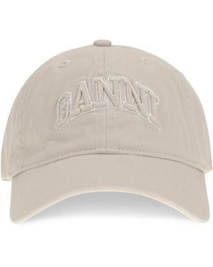 Ganni Canvas Cap With Logo Cotton Hats E Hairbands - White