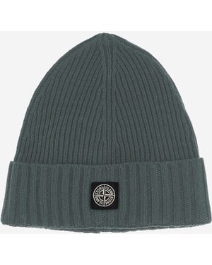 Stone Island Wool Blend Beanie With Logo Hat - Green