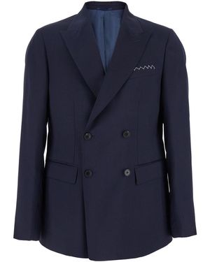 Low Brand Double-Breasted Jacket With Peak Revers And Embroidery Detail On The Front - Blue
