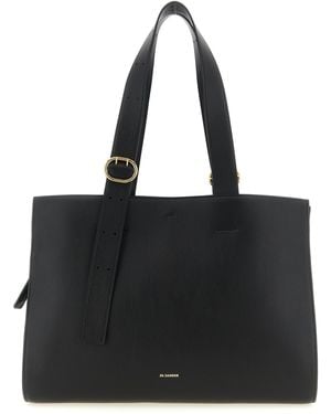 Jil Sander Leather Tote Bag With Adjustable Shoulder Strap - Black