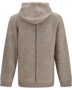 Giorgio Armani Alpaca-Knit Hooded Sweatshirt With Contrasting Trims - Grey