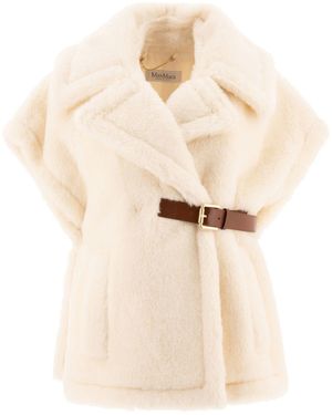 Max Mara Belted Wool-Silk Blend Cape Coat - Natural