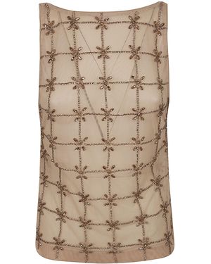 Pinko Sleeveless Tulle Top With Crystals - Natural