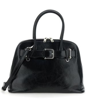 OSOI Zip Brocle Handbag With Belt With Metal Buckle And Top Shoulder Strap - Black