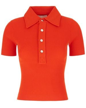 Tory Burch Coral Viscose Blend Polo Shirt - Red