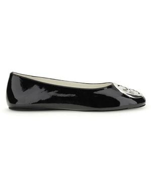 Tory Burch Calf Leather Bos Taurus Ballet Flats - Black