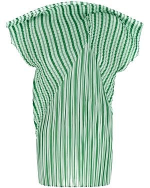 Issey Miyake Pleated Striped Tunic - Green