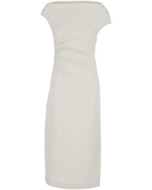 P.A.R.O.S.H. P.A.R.O..H. Long Dress With Square Neckline And Draped Details - White