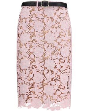 Self-Portrait Lace Midi Skirt Polyester - Pink