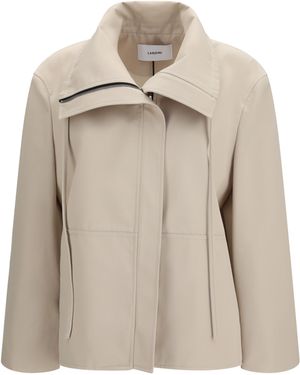 Lardini High-Collar Jacket Polyester; Cotton - Natural