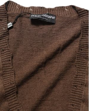 Dolce & Gabbana Flax Buttoned V-Neck Pullover Jumper Cotton Clothing - Brown