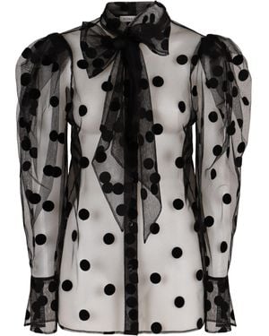 Nina Ricci Polka Dot Tulle Pussy-Bow Blouse - Black