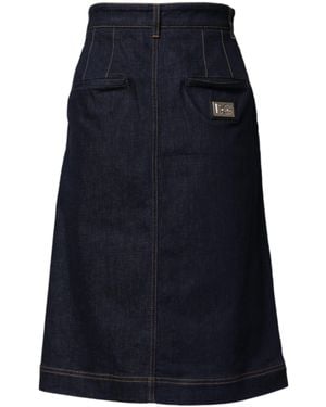 Dolce & Gabbana Dark Cotton A-Line Denim Midi Skirt Co+03 - Blue
