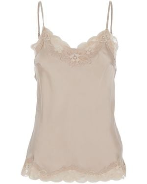 Gold Hawk Sleeveless Top With Adjustable Spaghetti Straps And Floral Emellishment - Natural