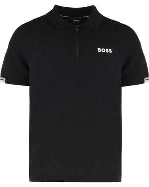 BOSS Short Sleeve Polo With Zip Closure Viscose Shirts - Black
