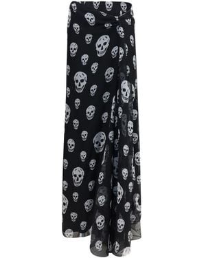 McQueen Black Silk Long Skirt