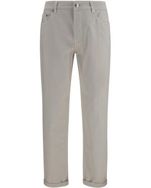 Brunello Cucinelli Jeans With Turn-Up Hem Cotton; Elastane - Grey
