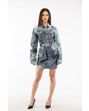 Moschino Moschino Printed Cotton Shirt Dress - Blue